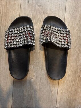 Gucci Crystal Embellished Slide Sandals Size 6